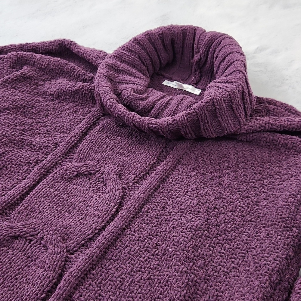 Seven7 Chunky Knit Sweater Women’s Small Purple Turtleneck Cable Knit Cozy - Picture 7 of 12